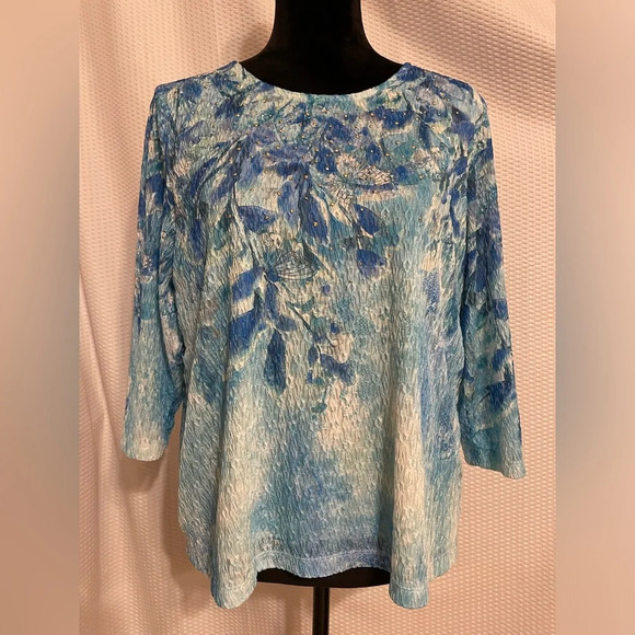 Alfred Dunner Blue Lace Print 3/4 Sleeve Blouse Size Petite XL - Picture 1 of 8